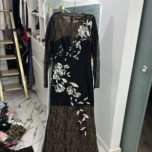 BCBGMaxAzria Black and White Long Sleeve Gown